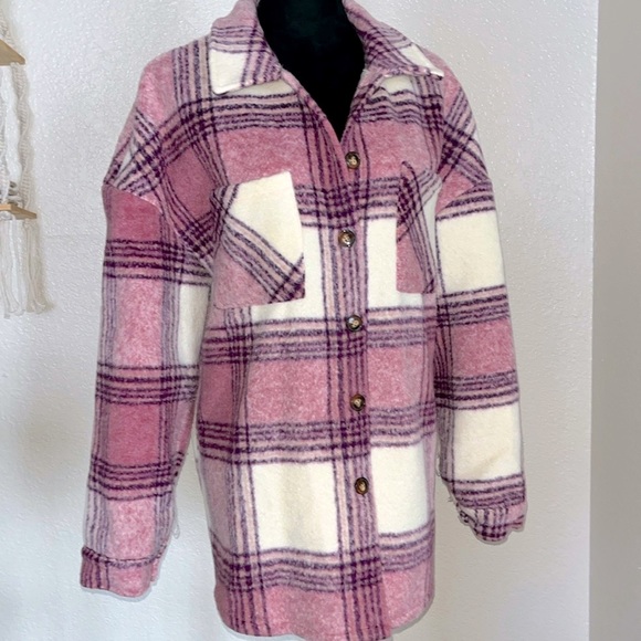 🍁 Thick Purple Medley Plaid Double Chest Pockets Fleece Jacket-I Went 1/2 Price! - Picture 4 of 16